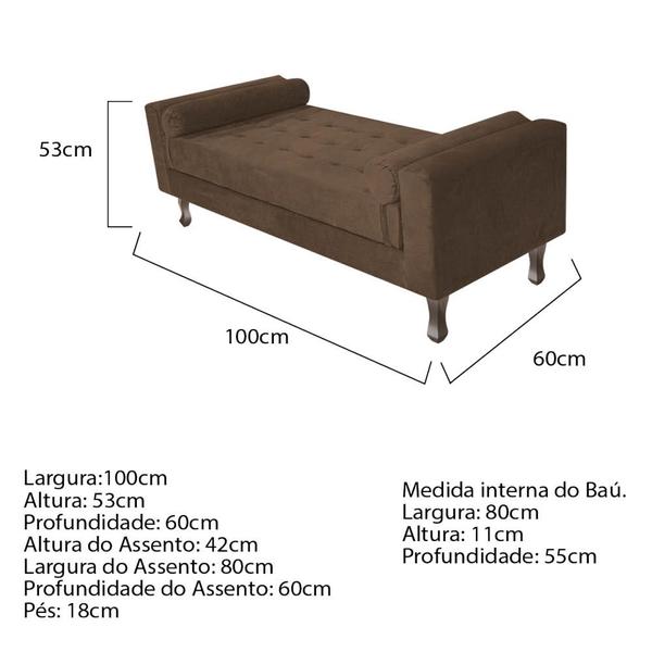 Imagem de Recamier Baú Félix Solteiro 100 cm Suede - Amarena Móveis