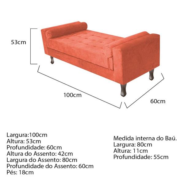 Imagem de Recamier Baú Félix Solteiro 100 cm Suede - Doce Sonho Móveis