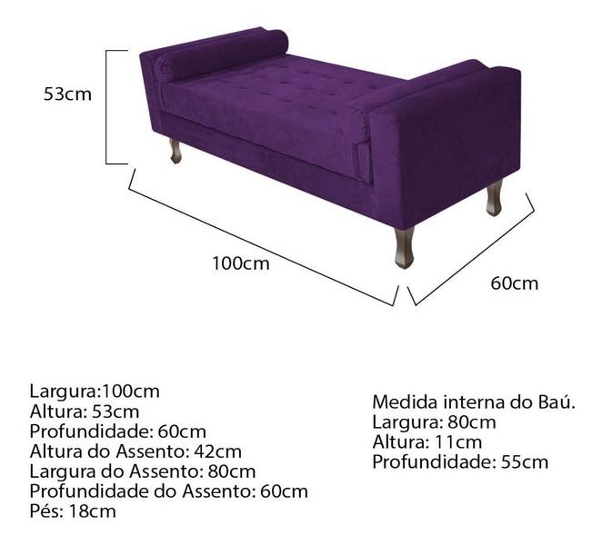 Imagem de Recamier Baú Félix Solteiro 100cm Suede Rosê - Amarena Móveis