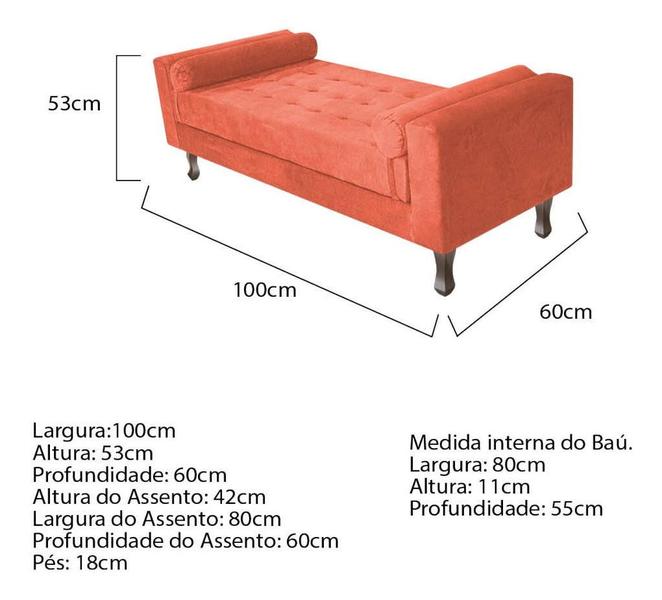 Imagem de Recamier Baú Félix Solteiro 100cm Suede Rosê - Amarena Móveis