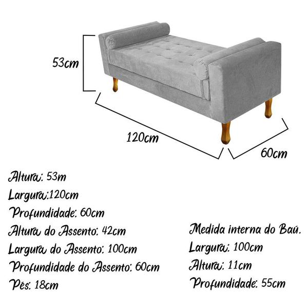 Imagem de Recamier Baú Félix Solteiro 120cm Suede Cinza - ADJ Decor