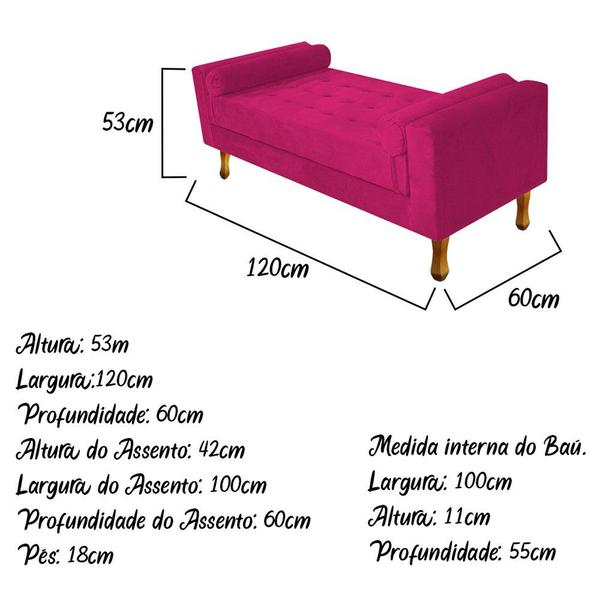 Imagem de Recamier Baú Félix Solteiro 120cm Suede Pink - Doce Sonho Móveis