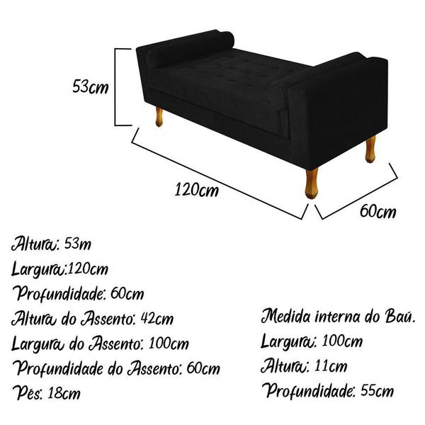 Imagem de Recamier Baú Félix Solteiro 120cm Suede Preto - ADJ Decor