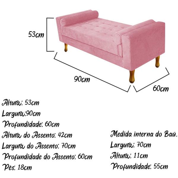 Imagem de Recamier Baú Félix Solteiro 90cm Suede Rosa Bebê - Doce Sonho Móveis