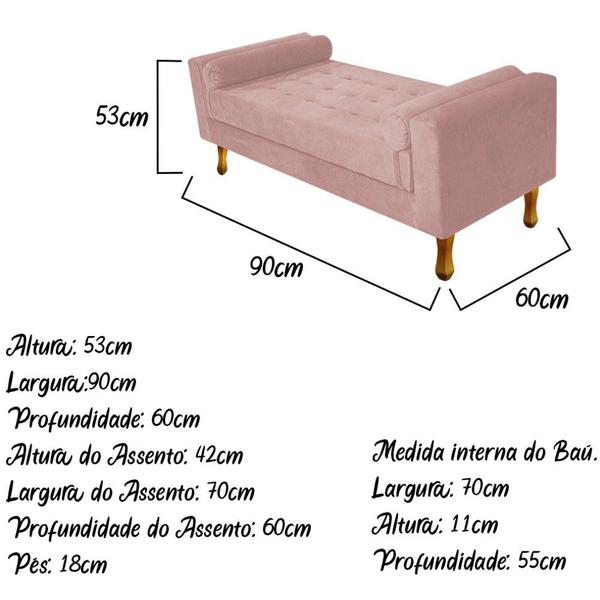 Imagem de Recamier Baú Félix Solteiro 90cm Suede Rosê - ADJ Decor