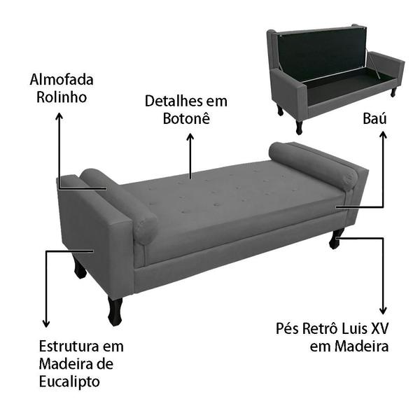 Imagem de Recamier Baú Fênix Para Cama Casal 140cm Suede Cinza - INCASA DECOR