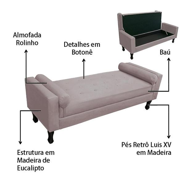 Imagem de Recamier Baú Fênix Para Cama King 195cm Suede Rose - INCASA DECOR