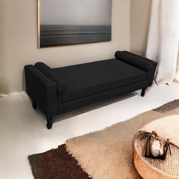 Imagem de Recamier Baú Fênix Para Cama Solteiro 100cm Suede Preto - INCASA DECOR