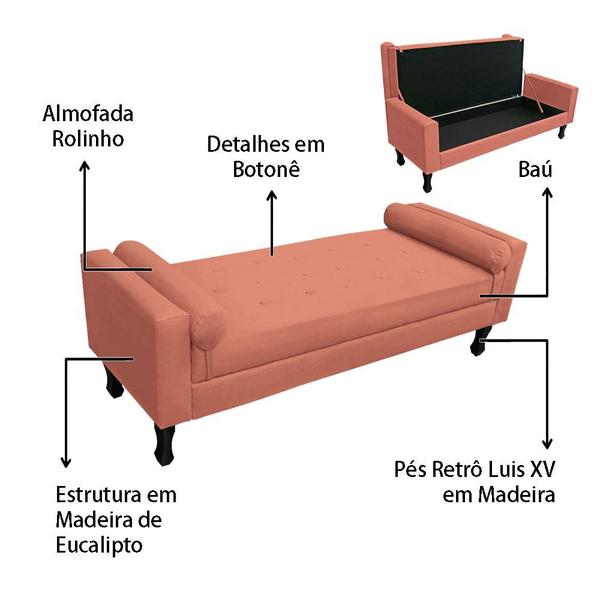 Imagem de Recamier Baú Fênix Para Cama Solteiro 90cm Suede Coral - INCASA DECOR