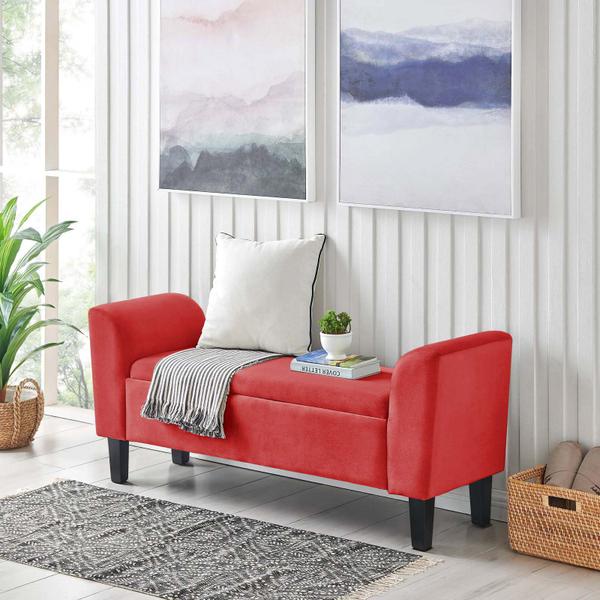 Imagem de Recamier Bau França 1,20m Suede Vermelho - Clique Decor