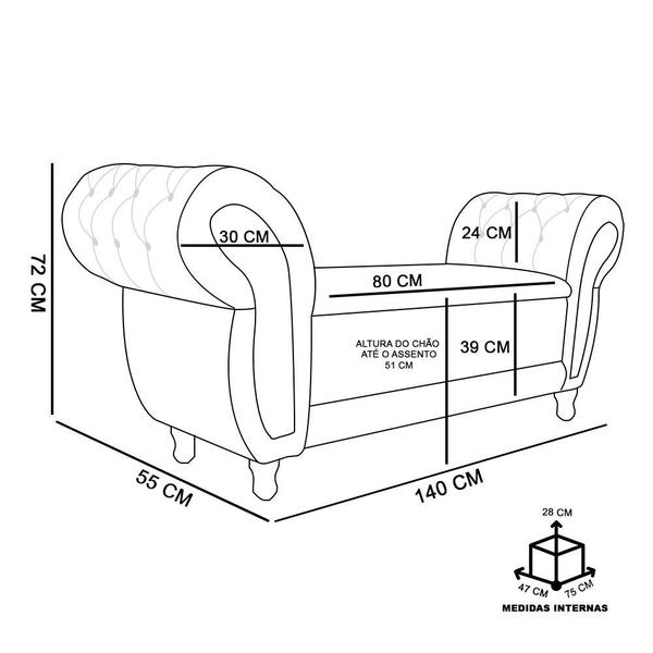 Imagem de Recamier Baú Grécia 1,40 m Linho D'Rossi