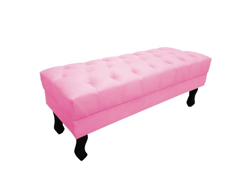 Imagem de Recamier Baú Luis Xv Capitonê Retrô 100 cm Suede Rosa Bebê Mz Decor