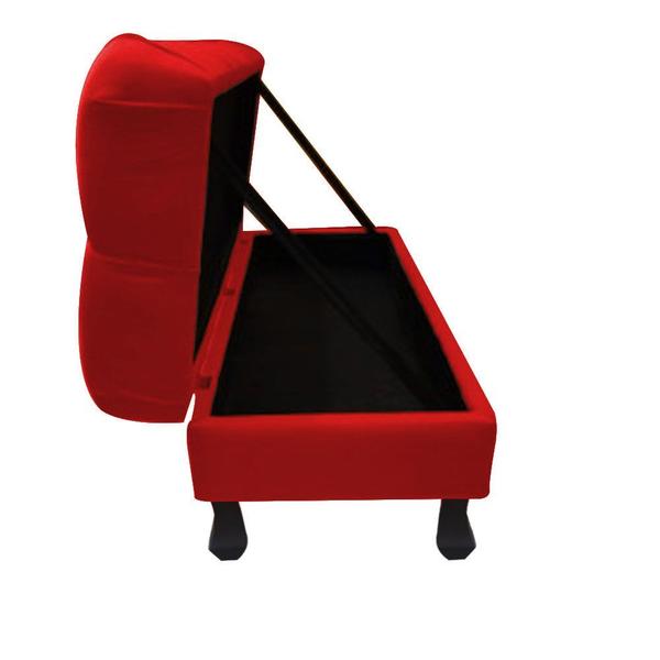 Imagem de Recamier Baú Luis Xv Capitonê Retrô 180cm Suede Vermelho Pés Madeira Ms Decor