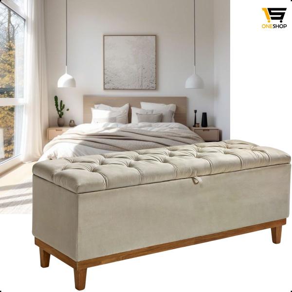 Imagem de Recamier Baú Moderno Capitone 80 cm Linho/Veludo Quarto Decoração Luxo