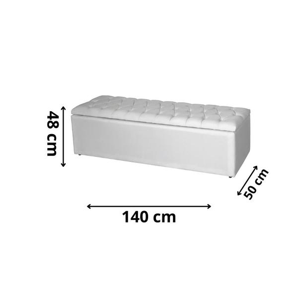 Imagem de Recamier Baú para o Quarto Lívia 140 cm Casal material sintético Branco - Móveis Mafer