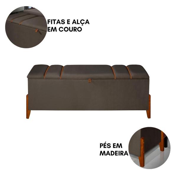 Imagem de Recamier Baú Retro Sapateira Quarto E Sala Pés Madeira Casal Roma 130cm Luxo Moderno Para Cama Casal