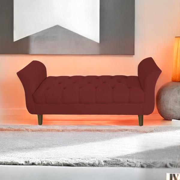 Imagem de Recamier Calçadeira 02 Lugares Capitonê 150cm Grécia Suede Vermelho Bordô - INCASA DECOR