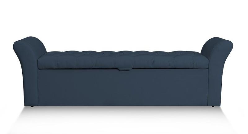 Imagem de Recamier Calçadeira Baú Egeo 120x51 cm Suede Azul Marinho - MeuLar Decorações