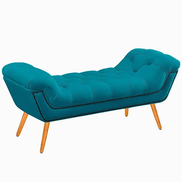 Imagem de Recamier Calçadeira Casal 140cm Ayla Veludo Azul Turquesa - Montanaris Decor