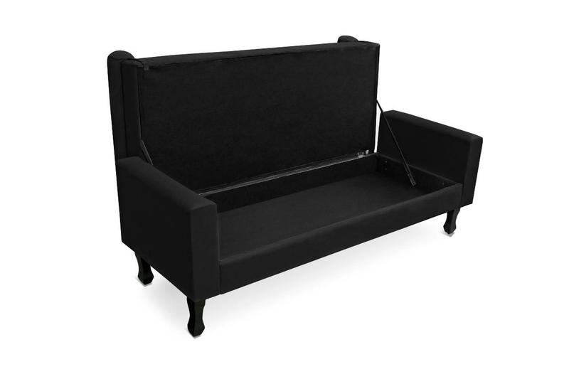 Imagem de Recamier Calçadeira Fênix Baú Estofado Quarto Casal 140cm Suede Preto - LM DECOR