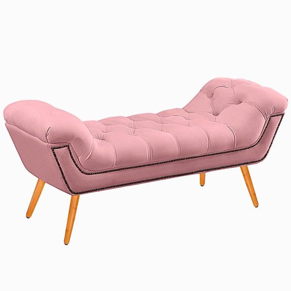 Imagem de Recamier Calçadeira Solteiro 100cm Ayla Veludo Rosa Bebê - Montanaris Decor