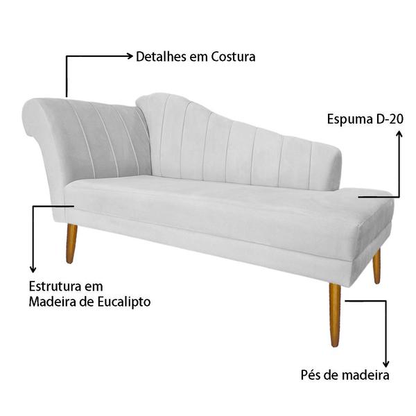 Imagem de Recamier Cecília Estofado Direito Com Pés Palito Sala de Estar Corano Branco - DL DECOR