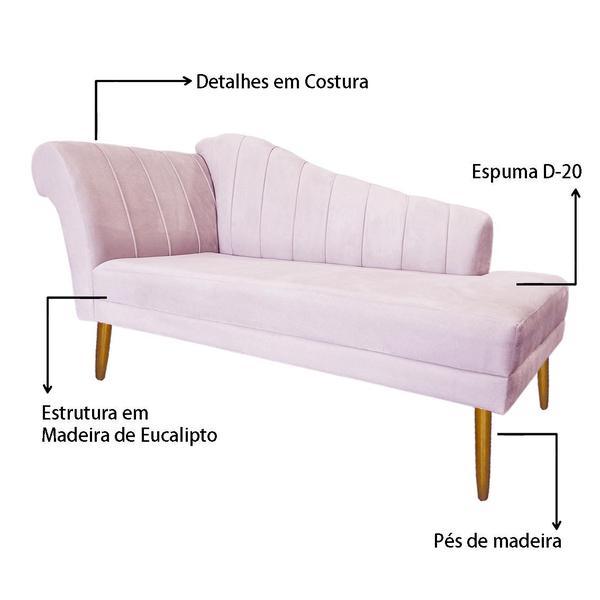 Imagem de Recamier Cecília Estofado Direito Com Pés Palito Sala de Estar Corano Rosa Bebe - MB DECOR