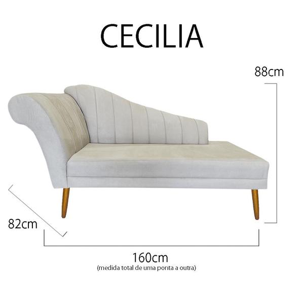 Imagem de Recamier Cecília Estofado Direito Com Pés Palito Sala de Estar Suede Marfim - MB DECOR