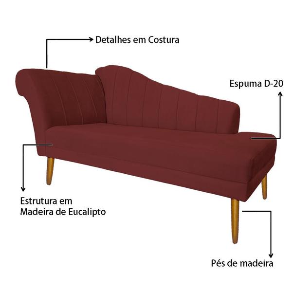 Imagem de Recamier Cecília Estofado Direito Com Pés Palito Sala de Estar Suede Vermelho Bordô - DL DECOR