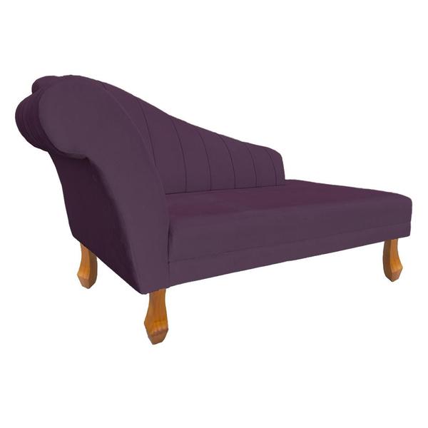 Imagem de Recamier Cecília Estofado Direito Com Pés Retrô Castanho Veludo Roxo - DL DECOR