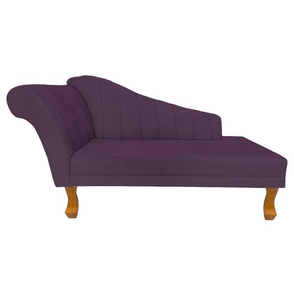 Imagem de Recamier Cecília Estofado Direito Com Pés Retrô Castanho Veludo Roxo - MB DECOR