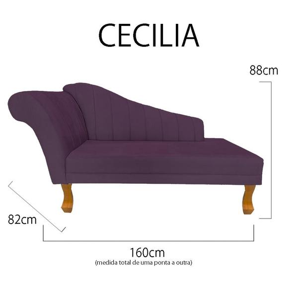 Imagem de Recamier Cecília Estofado Direito Com Pés Retrô Castanho Veludo Roxo - MB DECOR