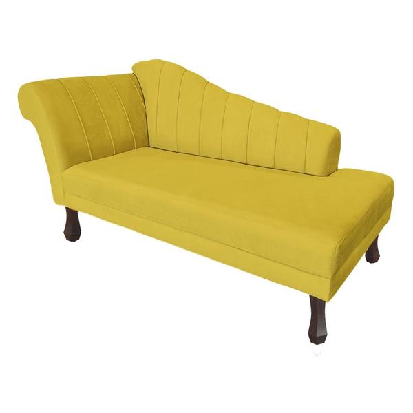 Imagem de Recamier Cecília Estofado Direito Com Pés Retrô Tabaco Suede Amarelo - MB DECOR