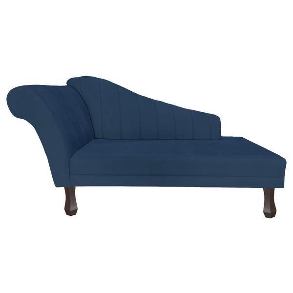 Imagem de Recamier Cecília Estofado Direito Com Pés Retrô Tabaco Suede Azul Marinho -MB DECOR