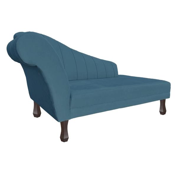 Imagem de Recamier Cecília Estofado Direito Com Pés Retrô Tabaco Suede Azul Royal - DL DECOR