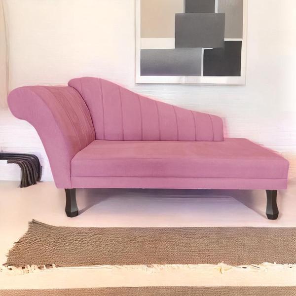 Imagem de Recamier Cecília Estofado Direito Com Pés Retrô Tabaco Suede Rosa Barbie - DL DECOR