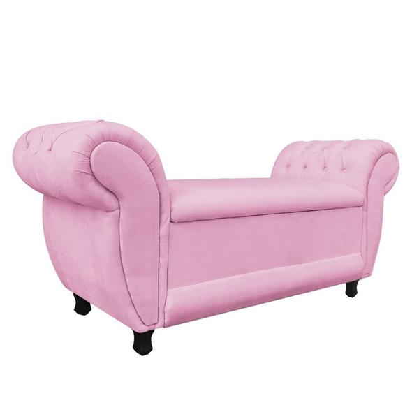 Imagem de Recamier com Baú Grécia 195 cm Namoradeira Calçadeira Suede Rosa Bebê D'Rossi