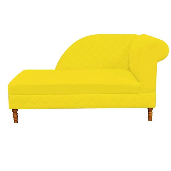 Imagem de Recamier  Decorativa  Judi Pé em Madeira  2 Lugares Sala de Estar Recepção Escritório Suede Amarelo - KDAcanto Móveis