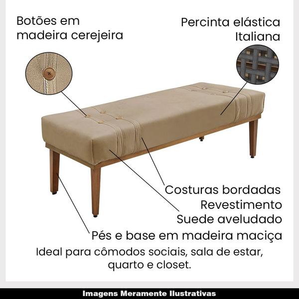 Imagem de Recamier Decorativo 140cm Kors Suede Pés de Madeira Bege G63 - Gran Belo