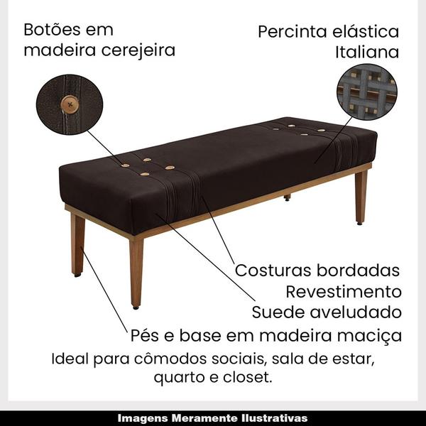 Imagem de Recamier Decorativo 140cm Kors Suede Pés de Madeira Café G63 - Gran Belo