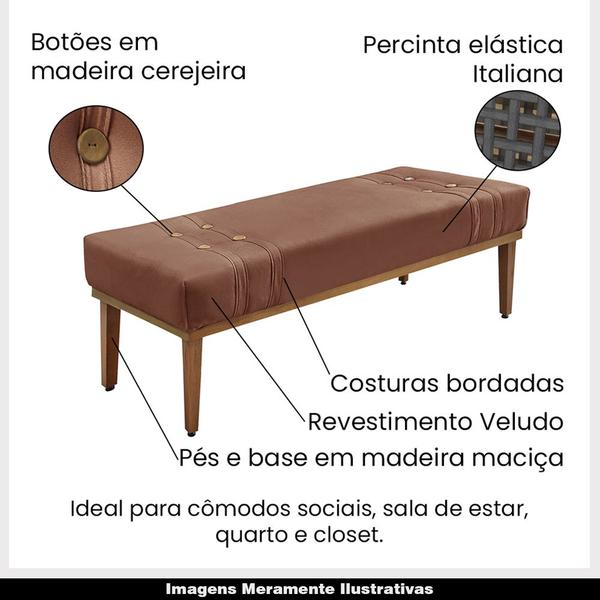 Imagem de Recamier Decorativo 140cm Kors Veludo Pés de Madeira Cobre G63 - Gran Belo