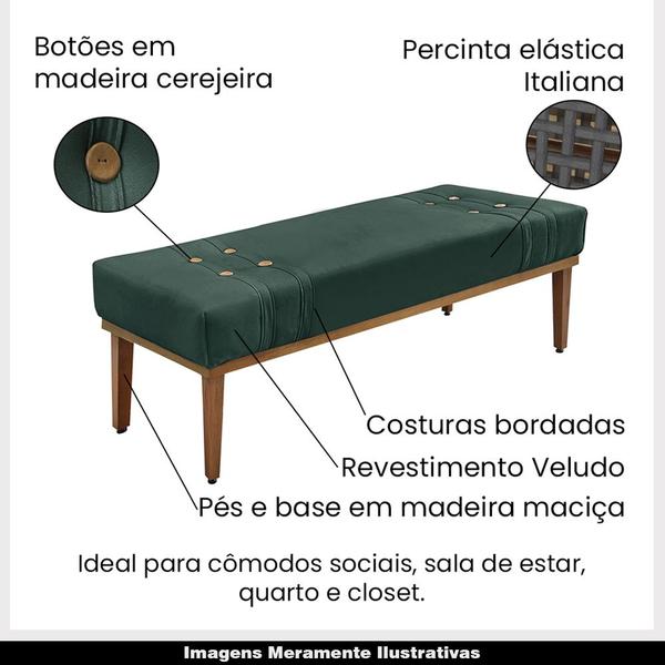 Imagem de Recamier Decorativo 140cm Kors Veludo Pés de Madeira Verde Floresta G63 - Gran Belo