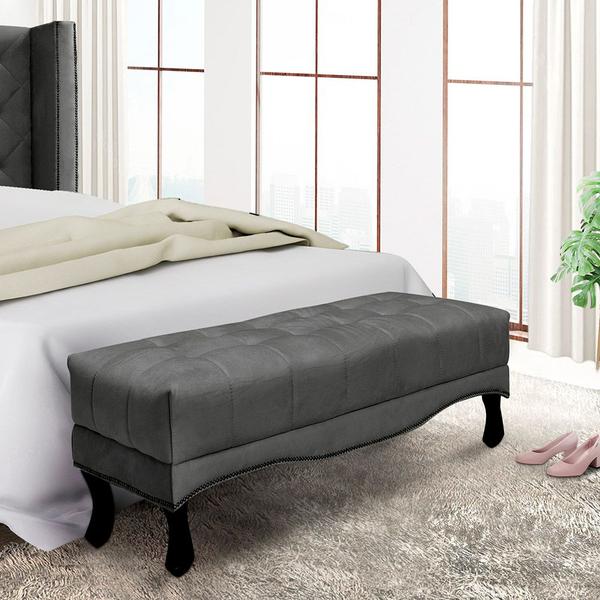 Imagem de Recamier Decorativo 140cm Loewe Suede Pés de Madeira Cinza G63 - Gran Belo