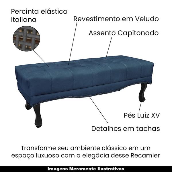 Imagem de Recamier Decorativo 140cm Loewe Veludo Pés de Madeira Azul Marinho G63 - Gran Belo