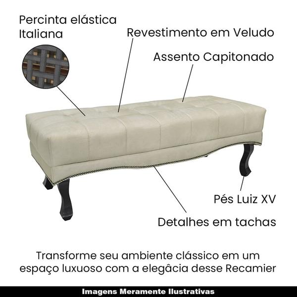 Imagem de Recamier Decorativo 140cm Loewe Veludo Pés de Madeira Bege G63 - Gran Belo