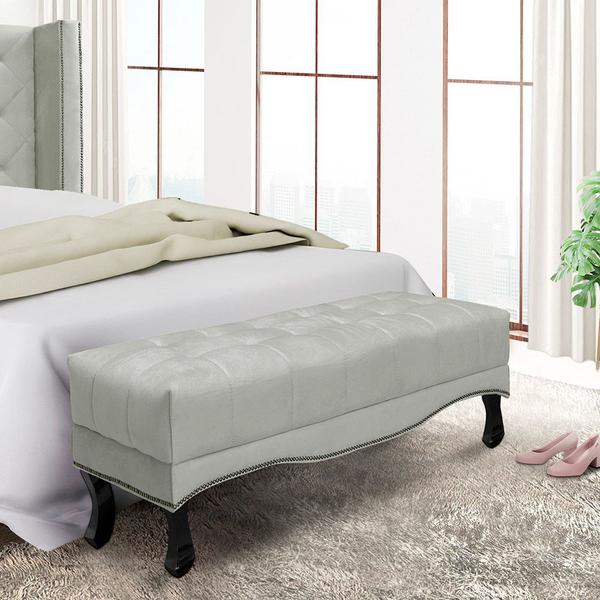 Imagem de Recamier Decorativo 140cm Loewe Veludo Pés de Madeira Prata G63 - Gran Belo