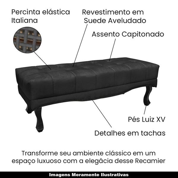 Imagem de Recamier Decorativo 160cm Loewe Suede Pés de Madeira Preto G63 - Gran Belo