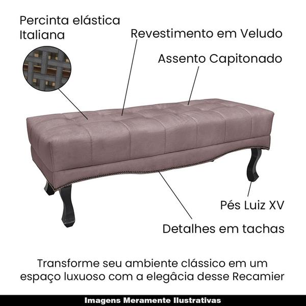 Imagem de Recamier Decorativo 160cm Loewe Veludo Pés de Madeira Lilás G63 - Gran Belo