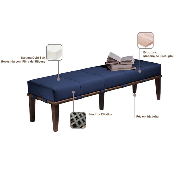 Imagem de Recamier Decorativo 160cm Martínez Veludo Pés Madeira Azul/Imbúia G62 - Gran Belo