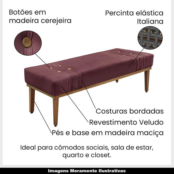 Imagem de Recamier Decorativo 90cm Kors Veludo Pés de Madeira Vinho G63 - Gran Belo